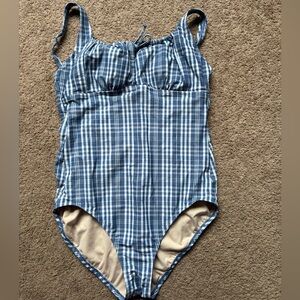 Kona Sol Blue Plaid One-Piece Swimsuit